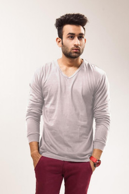 

Unisopent Designs Solid Men's V-neck Grey T-Shirt