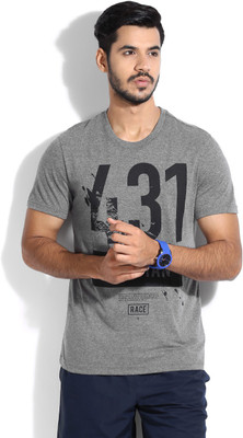 

REEBOK Printed Men's Round Neck Black, Grey T-Shirt, Coal