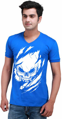 

Inkovy Graphic Print Men' V-neck Blue T-Shirt