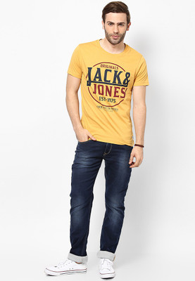 

Jack & Jones Graphic Print Men' Round Neck Yellow T-Shirt, Bright gold