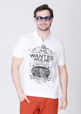 

John Players Printed Men's Polo Neck White T-Shirt, 3b7