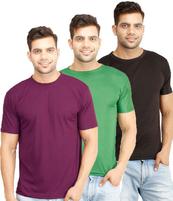 

Purple Square Solid Men's Round Neck Reversible Black, Green, Dark Blue T-Shirt(Pack of 3, Black;dark blue;green