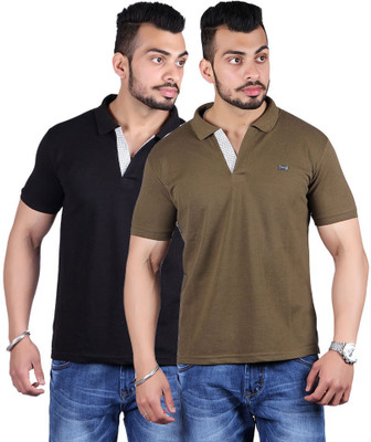 

Shineway Solid Men's Polo Neck Multicolor T-Shirt(Pack of 2, Black;coffee