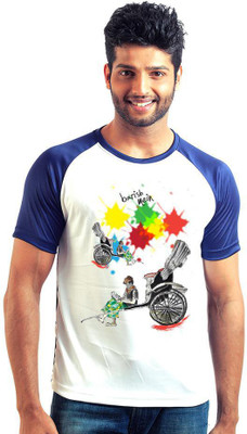 

6th Cross Graphic Print Men's Round Neck Multicolor T-Shirt, Navy blue;white