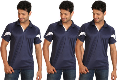 

Campus Sutra Solid Men Polo Neck Blue T-Shirt(Pack of 3