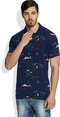 

Difference of Opinion Printed Men' Polo Neck Blue T-Shirt