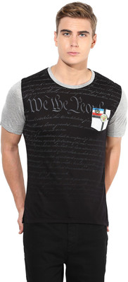 

Fritzberg Printed Men's Round Neck Black T-Shirt, Ebony black