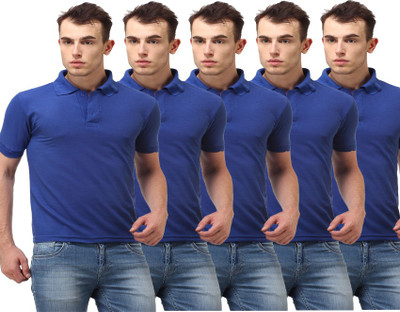 

Lime Solid Men's Polo Neck Blue T-Shirt(Pack of 5