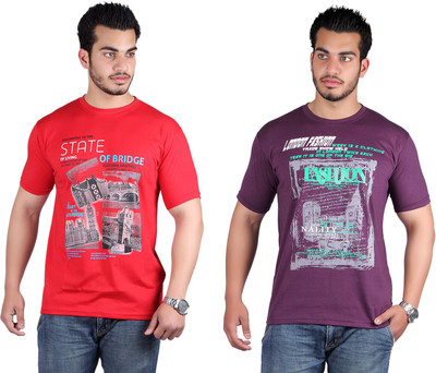 

Shineway Printed Men's Round Neck Multicolor T-Shirt(Pack of 2