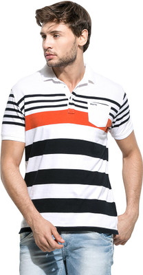 

Mufti Striped Men's Polo Neck Multicolor T-Shirt, White
