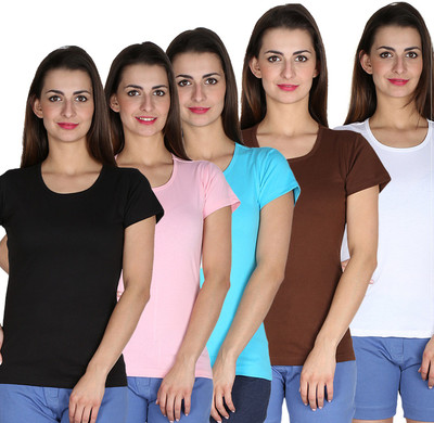 

Faireno Printed Women' Round Neck Multicolor T-Shirt(Pack of 5