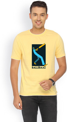 

Campus Sutra Printed Men Round Neck Yellow T-Shirt