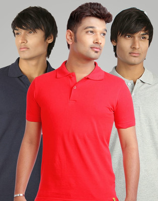 

Campus Sutra Solid Men Polo Neck Blue, Red, Grey T-Shirt(Pack of 3