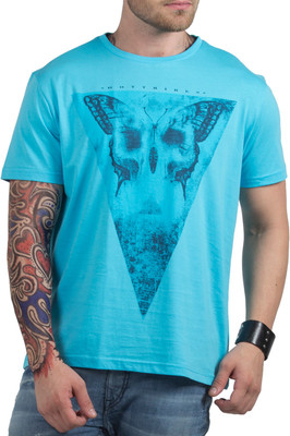 

HotTribes Printed Men' Round Neck Light Blue T-Shirt, Aqua blue