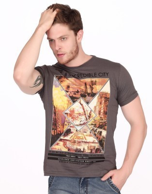 

Fritzberg Printed Men' Round Neck Brown T-Shirt, Dark brown