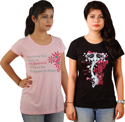 

Tryd Printed Women's Round Neck Multicolor T-Shirt(Pack of 2