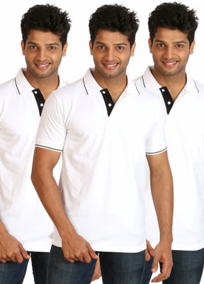 

Campus Sutra Solid Men Polo Neck White T-Shirt(Pack of 3