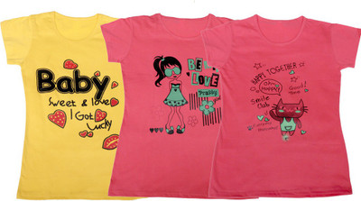 

IndiWeaves Girls Printed T Shirt(Multicolor, Yellow & pink & pink