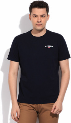 

Nautica Solid Men' Round Neck Dark Blue T-Shirt, Naut red