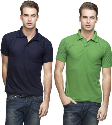 

Lambency Solid Men's Polo Neck Dark Blue, Green T-Shirt(Pack of 2