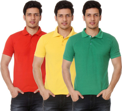 

TeeMoods Solid Men's Polo Neck Red, Yellow, Green T-Shirt(Pack of 3), Green;red;yellow