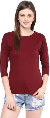 

Hypernation Solid Women' Round Neck Maroon T-Shirt