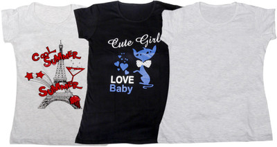 

IndiWeaves Girls Printed T Shirt(Multicolor, Gray & black & white