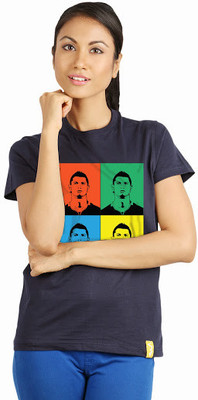 

Campus Sutra Printed Women' Round Neck Blue T-Shirt