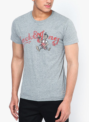 

Jack & Jones Printed Men' Round Neck Grey T-Shirt, Light grey melange