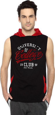 

Ajile by Pantaloons Printed Men's Hooded Black T-Shirt