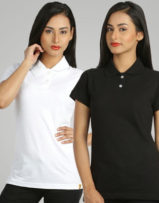

Campus Sutra Solid Women's Polo Neck White, Black T-Shirt(Pack of 2