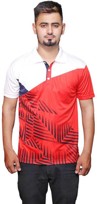 

Port Solid Men' V-neck White T-Shirt, Redwhite