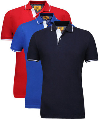 

Campus Sutra Solid Men Polo Neck Multicolor T-Shirt(Pack of 3, Blue;red;royal blue