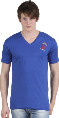 Tease Denim Embroidered Men's V-neck Blue T-Shirt, Royal