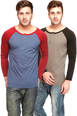 

Gritstones Solid Men's Henley Grey, Blue T-Shirt(Pack of 2, S grey/new blue