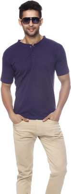 Gritstones Solid Men's Round Neck Purple T-Shirt, Navy