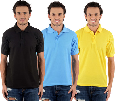 

Blaze Solid Men's Polo Neck Multicolor T-Shirt(Pack of 3, Black;sky blue;yellow