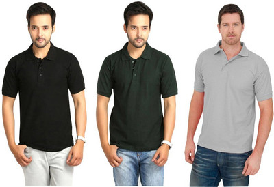 

Keepsake Solid Men's Polo Neck Multicolor T-Shirt(Pack of 3, G black