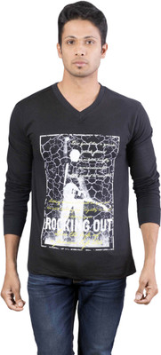Oviyon Printed Men's V-neck Black T-Shirt