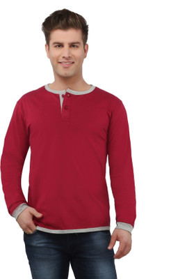 

The Cotton Company Solid Men's Henley Maroon T-Shirt, Brick red