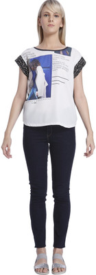 

Vero Moda Printed Women's Round Neck White T-Shirt, Snow white