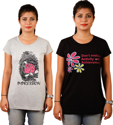 

Tryd Printed Women's Round Neck Multicolor T-Shirt(Pack of 2
