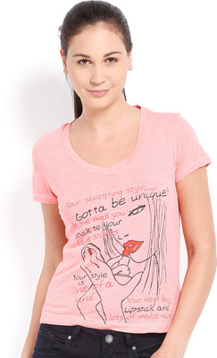 

Ten on Ten Self Design Women's Round Neck Pink T-Shirt