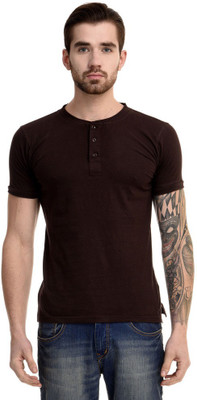 

Mi Moda Solid Men' Henley Brown T-Shirt