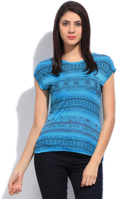 

Wrangler Printed Women's Round Neck Blue T-Shirt, Aqua