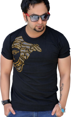 

Black Collection Graphic Print Men's Round Neck Black T-Shirt