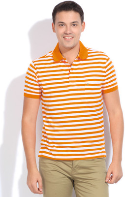 

John Players Striped Men's Polo Neck Orange, White T-Shirt, 1a1
