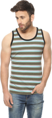 

Gritstones Striped, Printed Men' Round Neck Black, Green T-Shirt