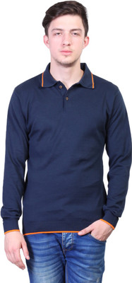 

Kalt Solid Men Polo Neck Blue T-Shirt, Navy