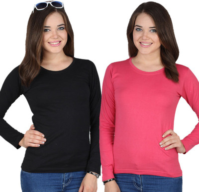 

SayItLoud Solid Women's Round Neck Black, Pink T-Shirt(Pack of 2)